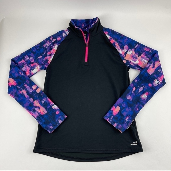 BCG Cold Weather Tshirt Girls Large 12-14 Black Blue Pink Quarter Zip Mock Neck - Picture 1 of 7